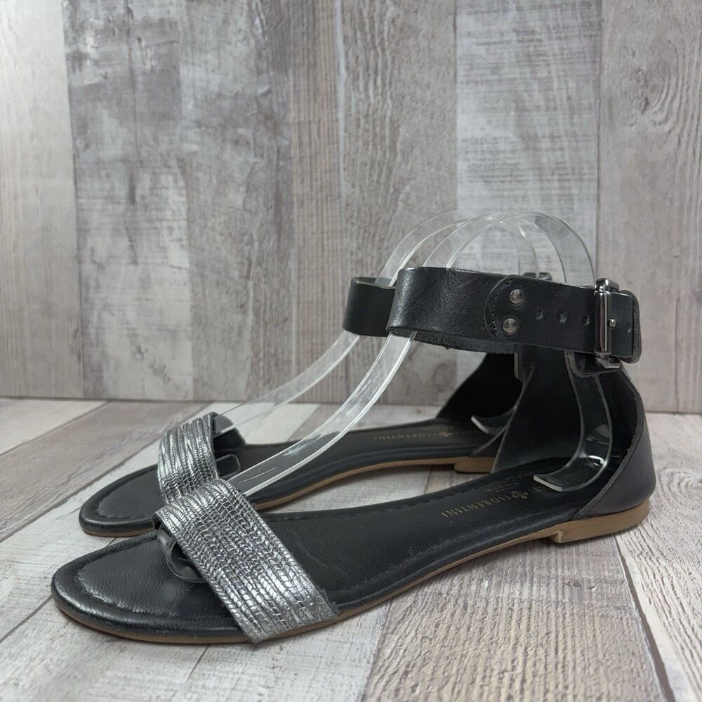 Mercanti Fiorentini Women's Size 8 Ankle Strap Flat Sandals Buckle Leather Black